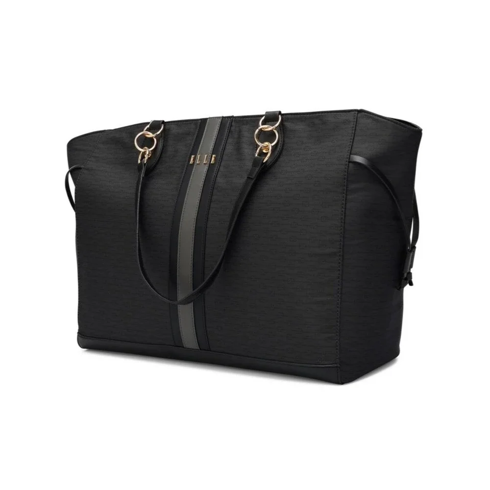 ELLE Luggage Eleganza 32L Weekender Tote Bag Black Travel Gray Stripe travel 🏖